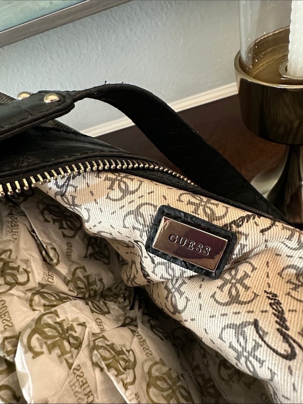 Guess Black & Gray Zebra-Print Shoulder Bag Y2K - Picture 5 of 8